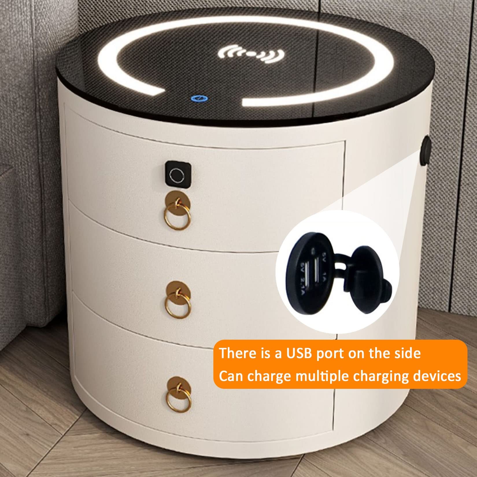 Amazon.co.jp: 充電ステーション付きLEDナイトスタンド、寝室用収納 