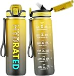 QLUR Bouteille d'eau avec paille, 32oz Bouteille d'eau motivation sportive avec marquages de temps à boire & Porte une sangle & Brosse propre, 1L, Tritan, BPA Gratuit. LeakProof pour les femmes Gym Fitness Outdoor (1 Boîte)