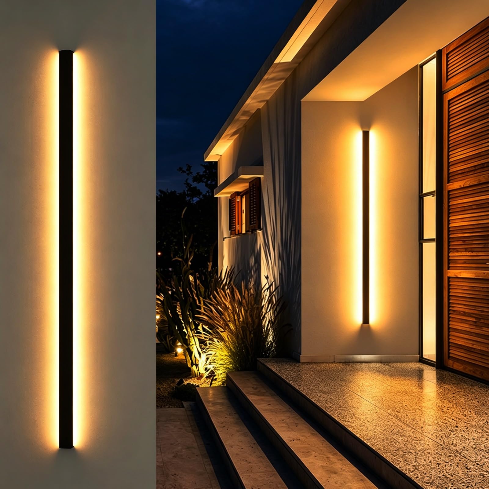 Body Sensing Wall Lighting for Front Porch Hallways, LED Luminous Stair Handrail with Soft Light, Matte Metal Atmospheric Light Banister Railing(Left Warm Light,2.3ft/0.7m)