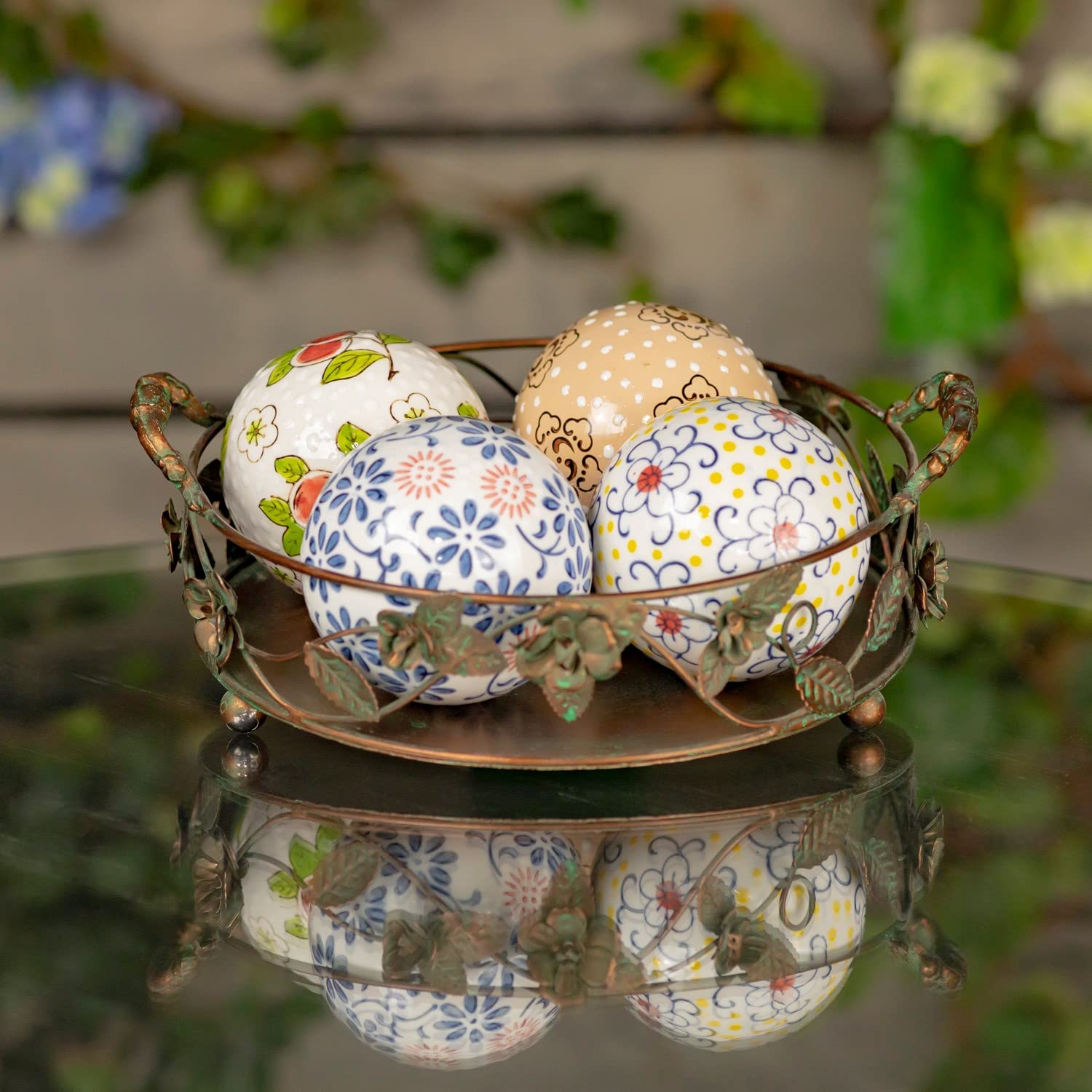 Zaer Ltd. Decorative Ceramic Porcelain Sailor Balls Tsugo Collection (Pack of 4, 4-Inch Natural Balls)