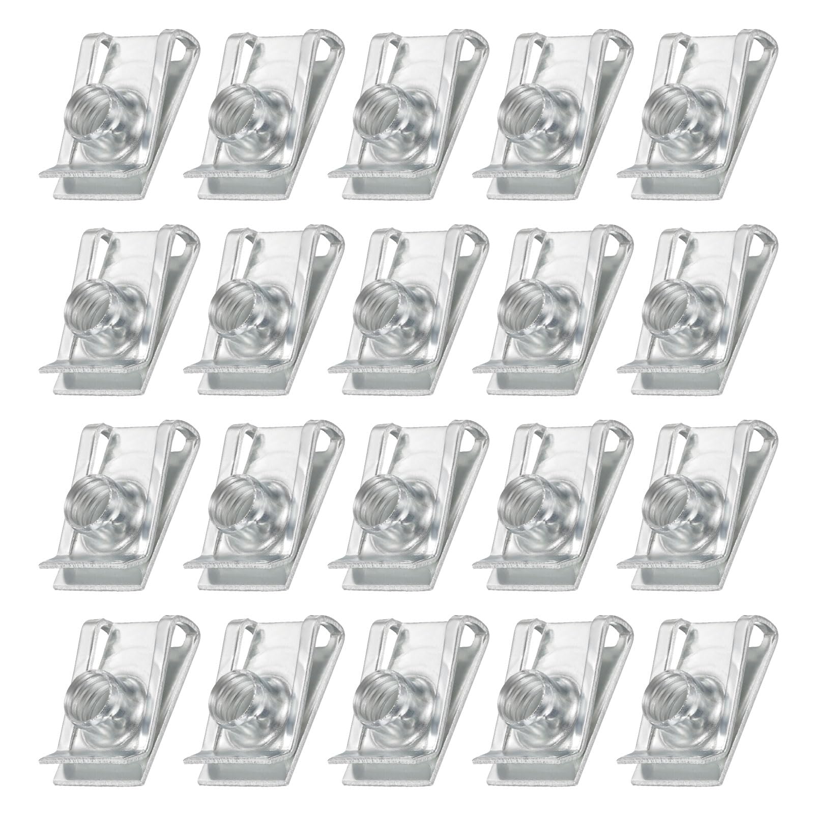 PATIKIL U-Style Clip-On Nut, 20 Pcs M8-1.25 Regular Extruded U-Nut U-Type Fasteners Hardware Nuts Manganese Steel for Automotive Metal Cars Motorcycles, Silver