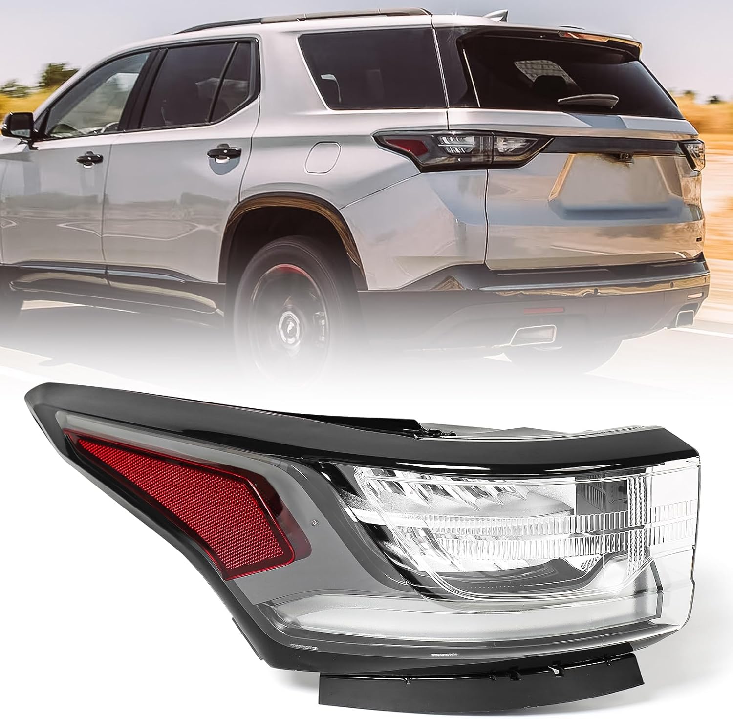 FIONE LED Tail Light Assembly Compatible with Chevy Traverse 2018-2021 w/Redline Pkg Outer Rear Brake Light Left Driver Side LH