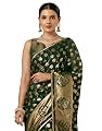 SIRIL Women's Georgette Foil Printed Saree with Unstitched Blouse Piece (4443S340_Dark Green)