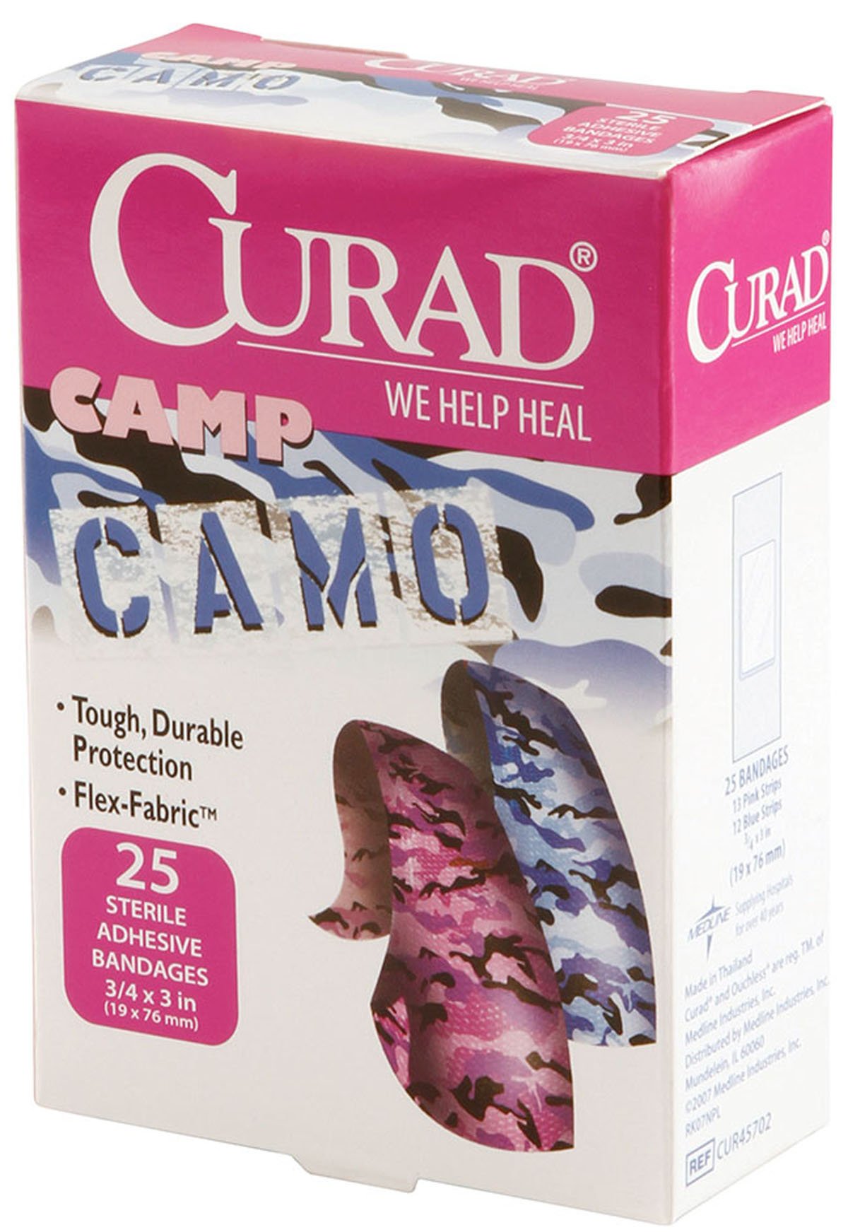 Medline CUR45702Z Curad Camo Fabric Adhesive Bandages, Camoflage Pink/Blue (Box of 1)