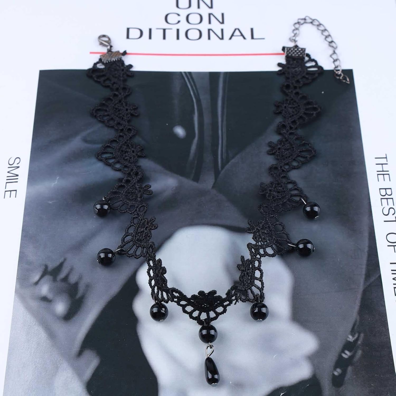 Andelaisi Boho Lace Choker Necklace Vintage Teardrop Crystal Necklace Gothic Flower Lace Necklace Choker Black Waterdrop Cz Pendant Necklace Choker Jewelry for Women - Image 6