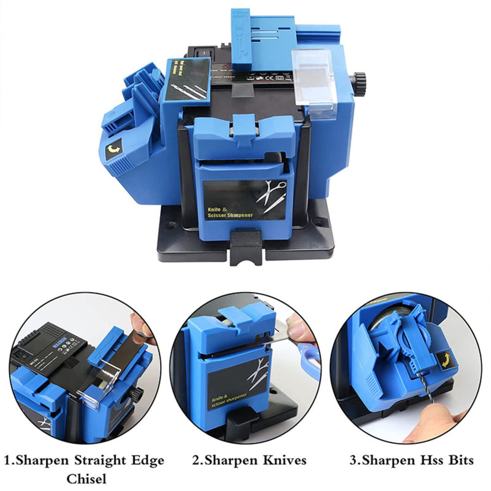 Afilador eléctrico multifuncional, herramienta de afilado de taladro de tijera de cuchillo eléctrico multifuncional con rueda abrasiva para cocina, ancho de ángulo ajustable