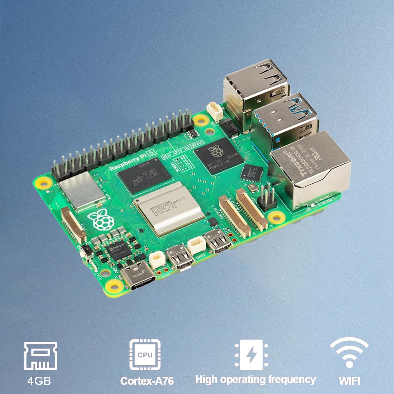 Vemico Raspberry Pi 5 Kit 4GB RAM con Active Cooler, Pi 5 27W 5.1V5A PD Type-C Alimentatore, Raspberry Pi 5 4GB Scheda Singola e Scheda di Garanzia Incluso