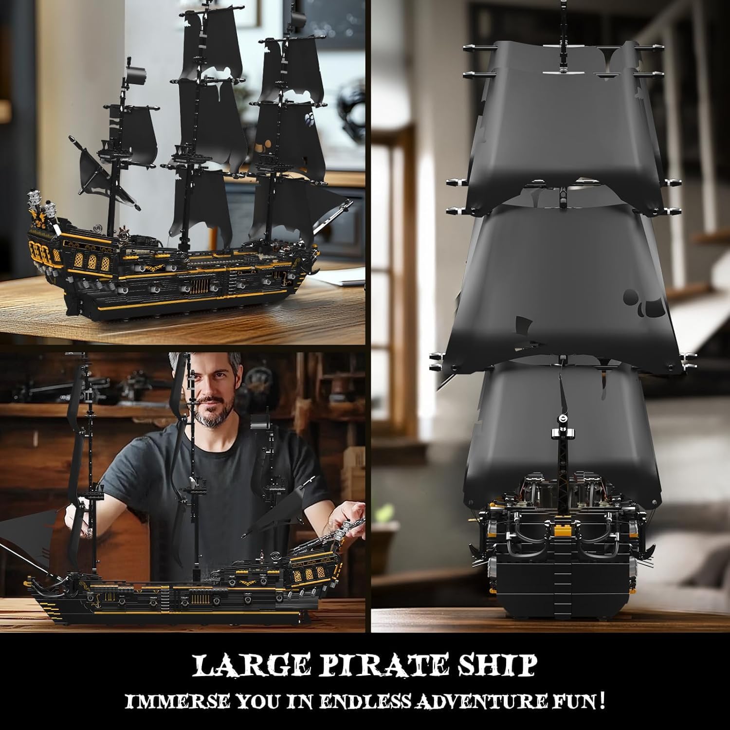 Mould King 13199 Pirates Ship Model Building Blocks Kits, MOC Large Black Pearl Sailboat Model Construction Set to Build, Gift for Age 14+/Adults Collections Enthusiasts (3180+ Pieces)