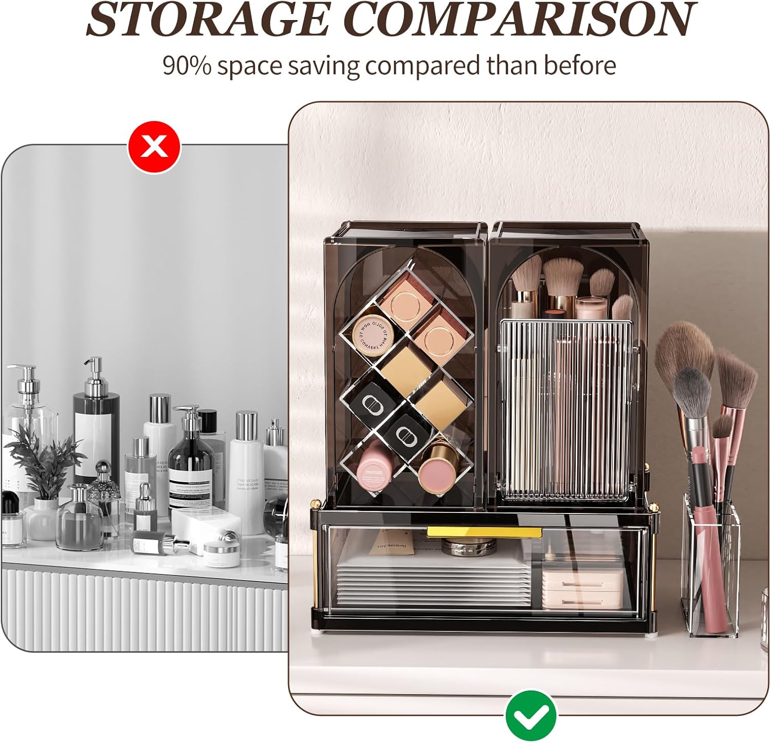 Stackable Makeup Organizer Countertop, Storage Perfume Skincare Cosmetic Lipstick Face Mask Makeup Brush Palettes, Ideal for Vanity Bathroom Counter