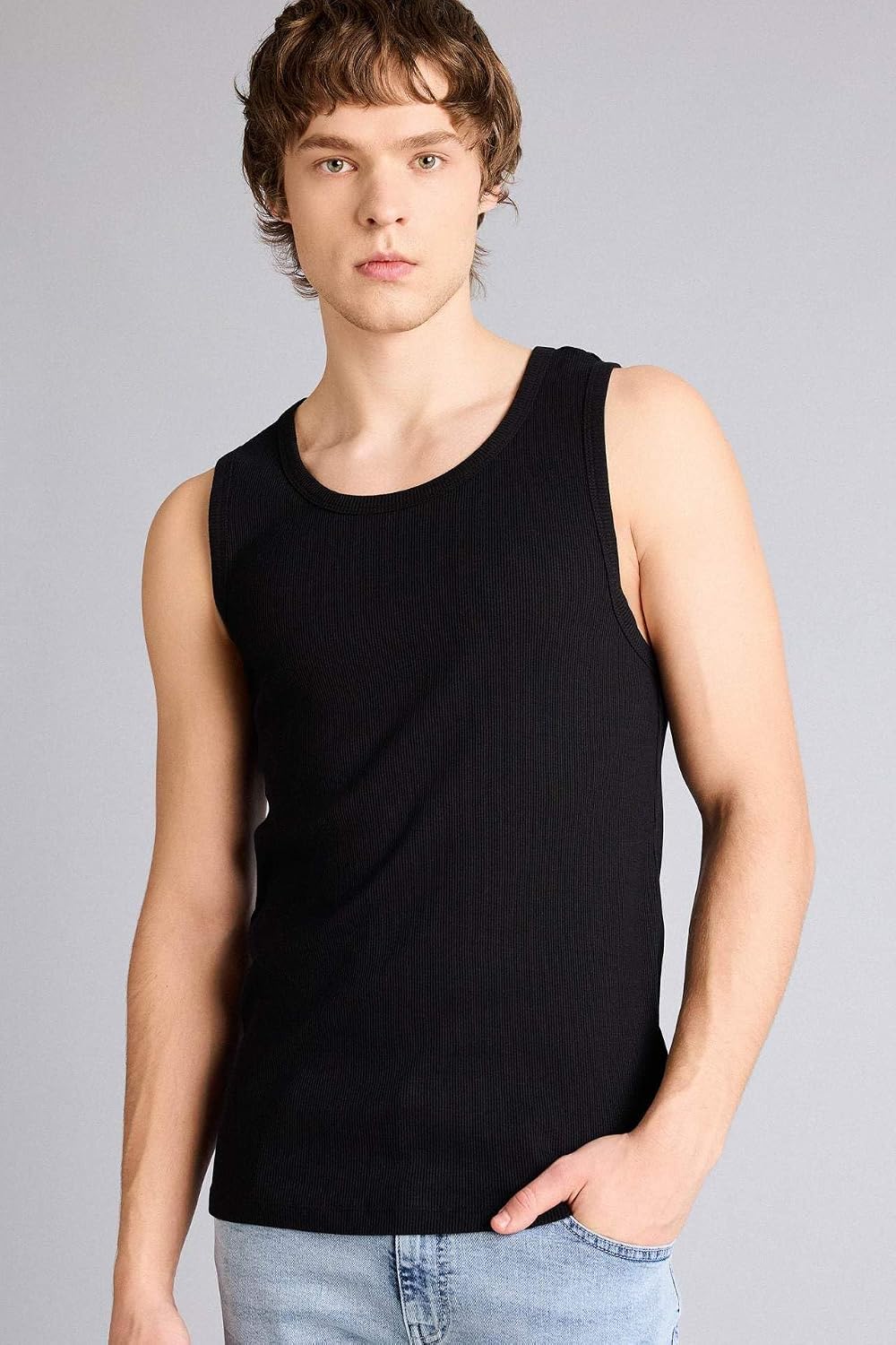DeFacto Slim Fit Bisiklet Yaka Ribana Erkek Atlet