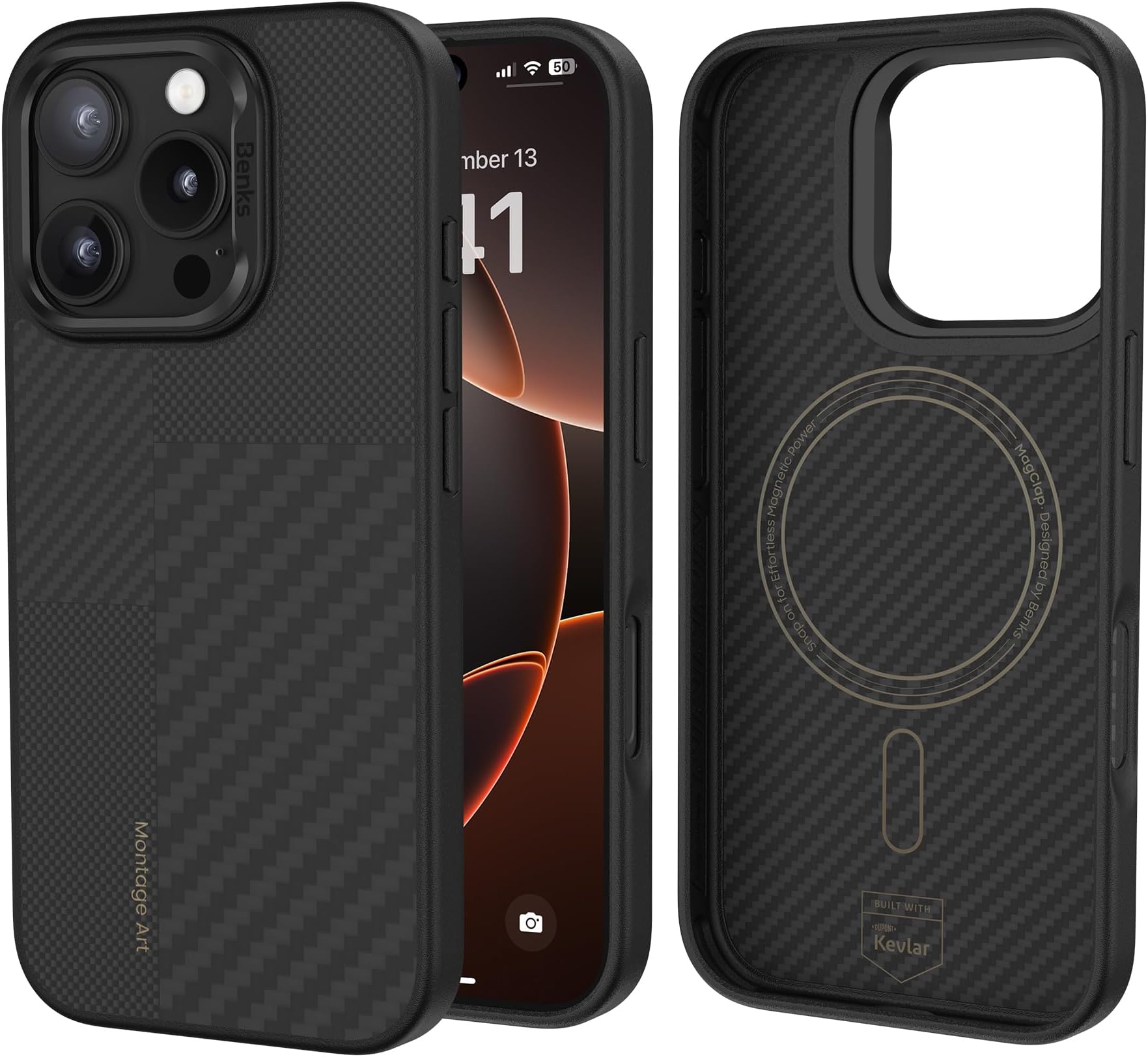 BENKS Montage ArmorPro Case for iPhone 16 Pro Max, Built with Dupont Kevlar [600D & 1500D Aramid], [Compatible with Magsafe] [Military Grade Protection] Shockproof iPhone 16 Pro Max Case