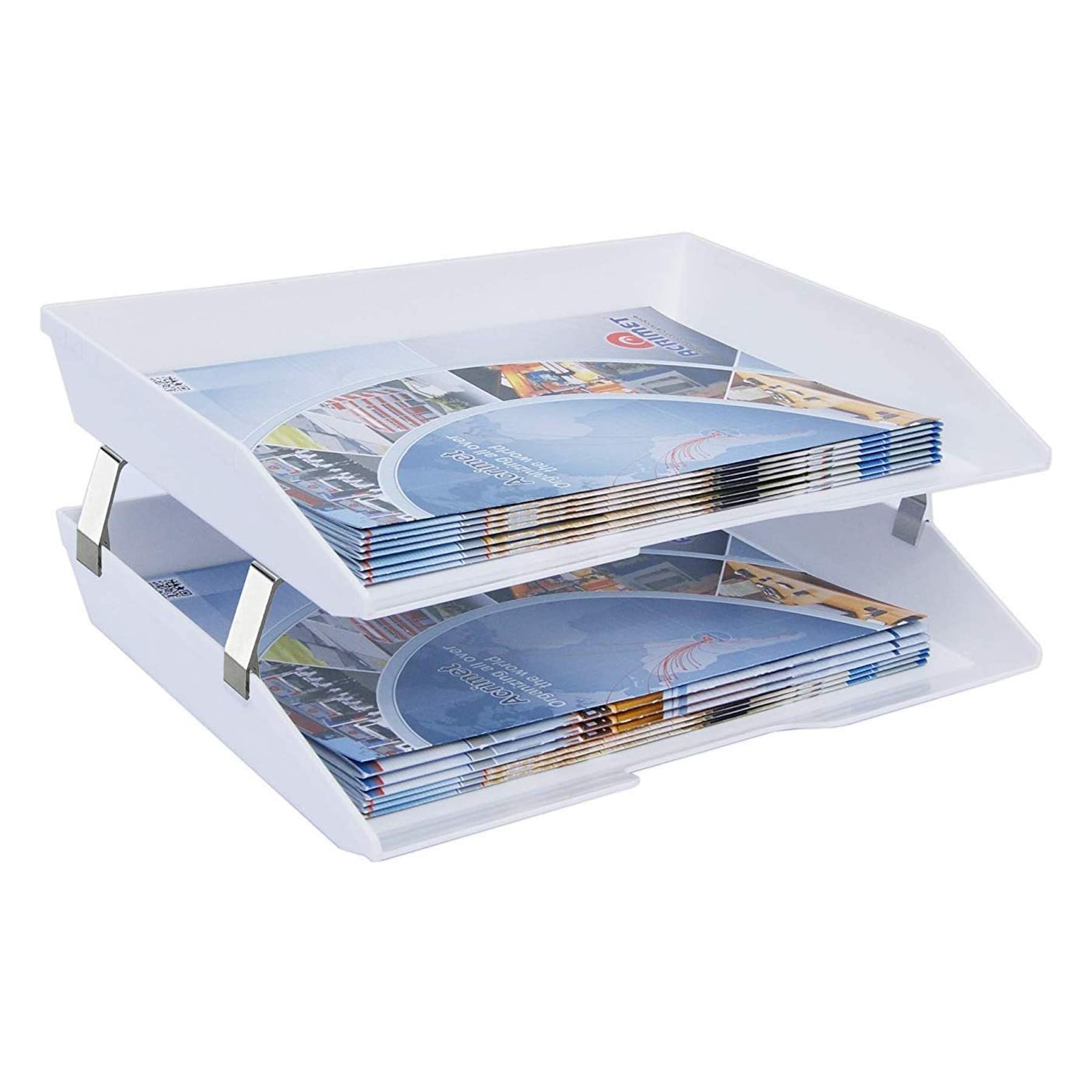 Acrimet Bandeja de 2 Niveles para Cartas/Carga Lateral A4, Organizador de Archivos de Escritorio, Plástico (Color Blanco)