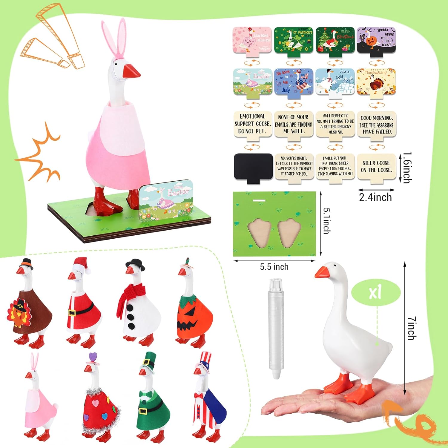 19 Pcs Easter Magnetic Goose Key Holder with All Season Outfits Resin Desk Geese Statue with Writable Interchangeable Sign Chalk for Spring Holiday Home Table Decor(Festive)
