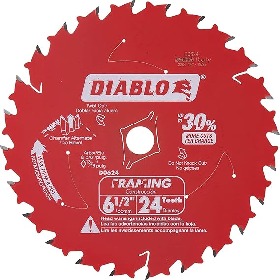 Freud D0624X Diablo 61/2Inch 24Tooth ATB Framing Saw Blade with 5/8