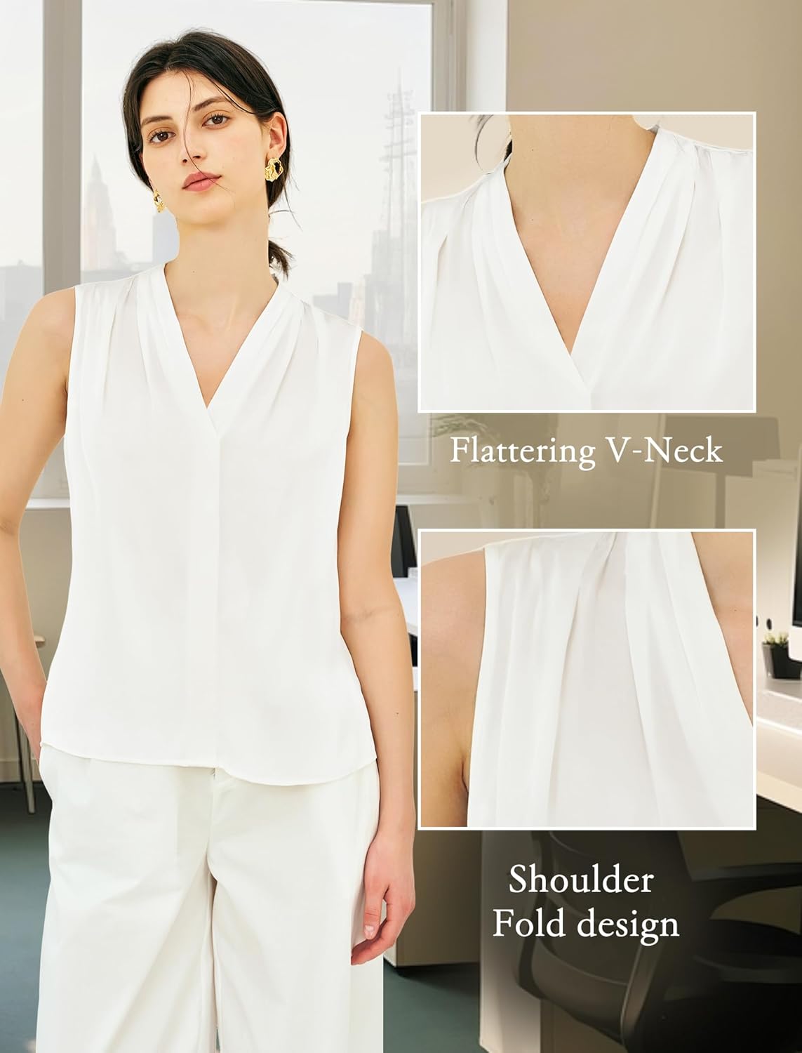 COLD POSH 19MM Mulberry Silk Blouse for Women Sleeveless V Neck Shirts Dressy Casual Womens Top for Office - Image 4