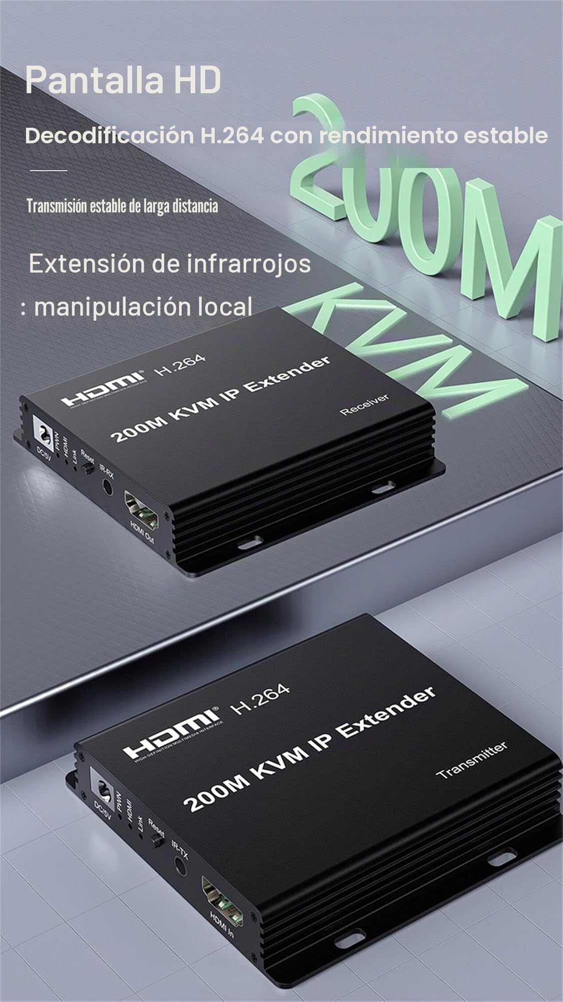 Extensor KVM IP de 200 m, un par de conmutadores multi – Gigabit a través de RJ45 Cat5e/6 1080p HDMI USB KVM Ethernet Extender para PC DVR Loptop soporte ratón teclado táctil (TX+RX)