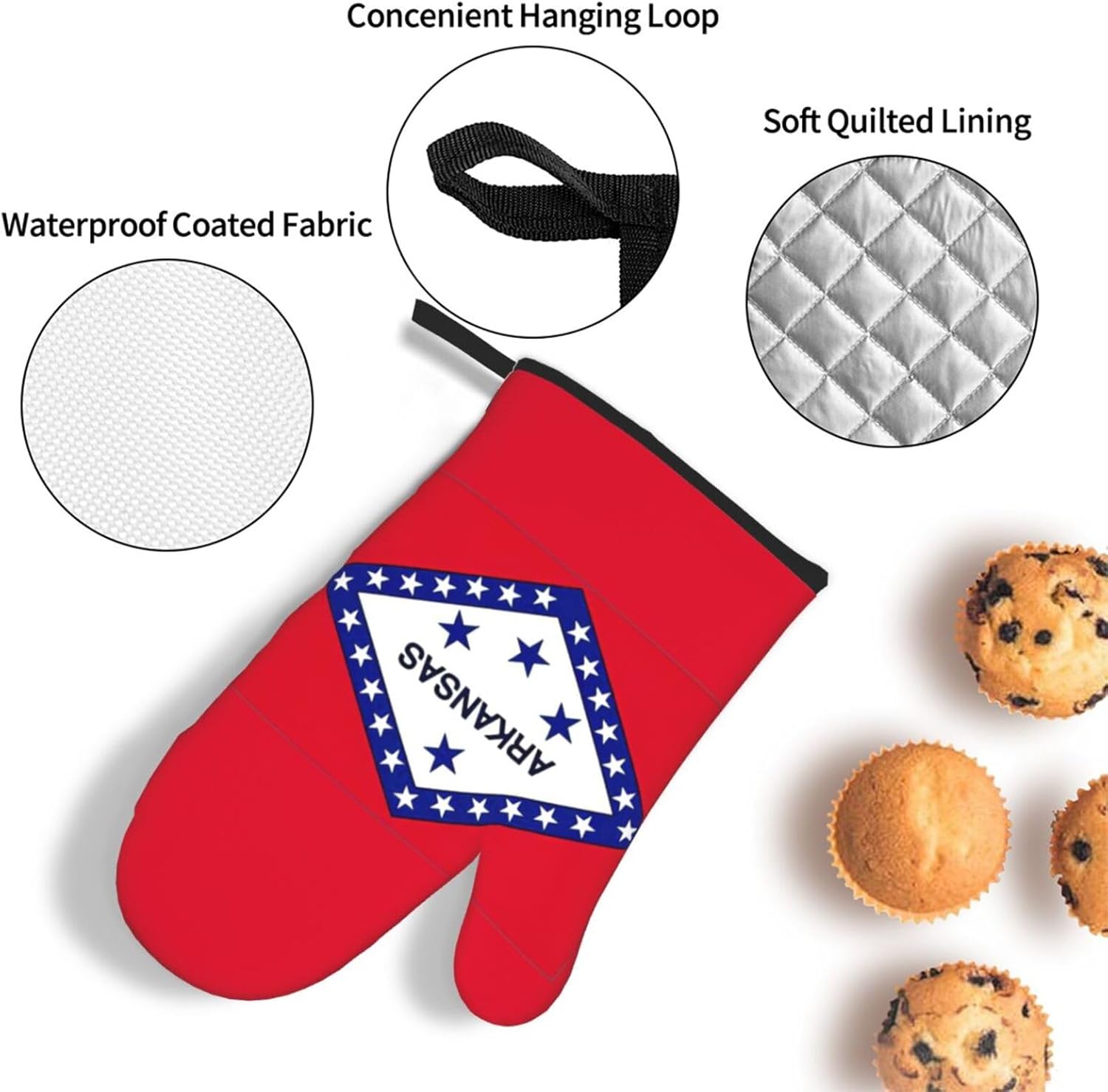 Arkansas State Flag Kitchen baking three piece set/oven gloves, fit for cooking, baking, steaming, and grilling