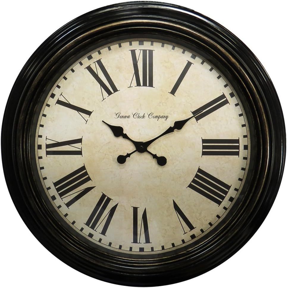 Geneva Plastic Wall Clock with Antique Black and Gold Finish, 23-Inch