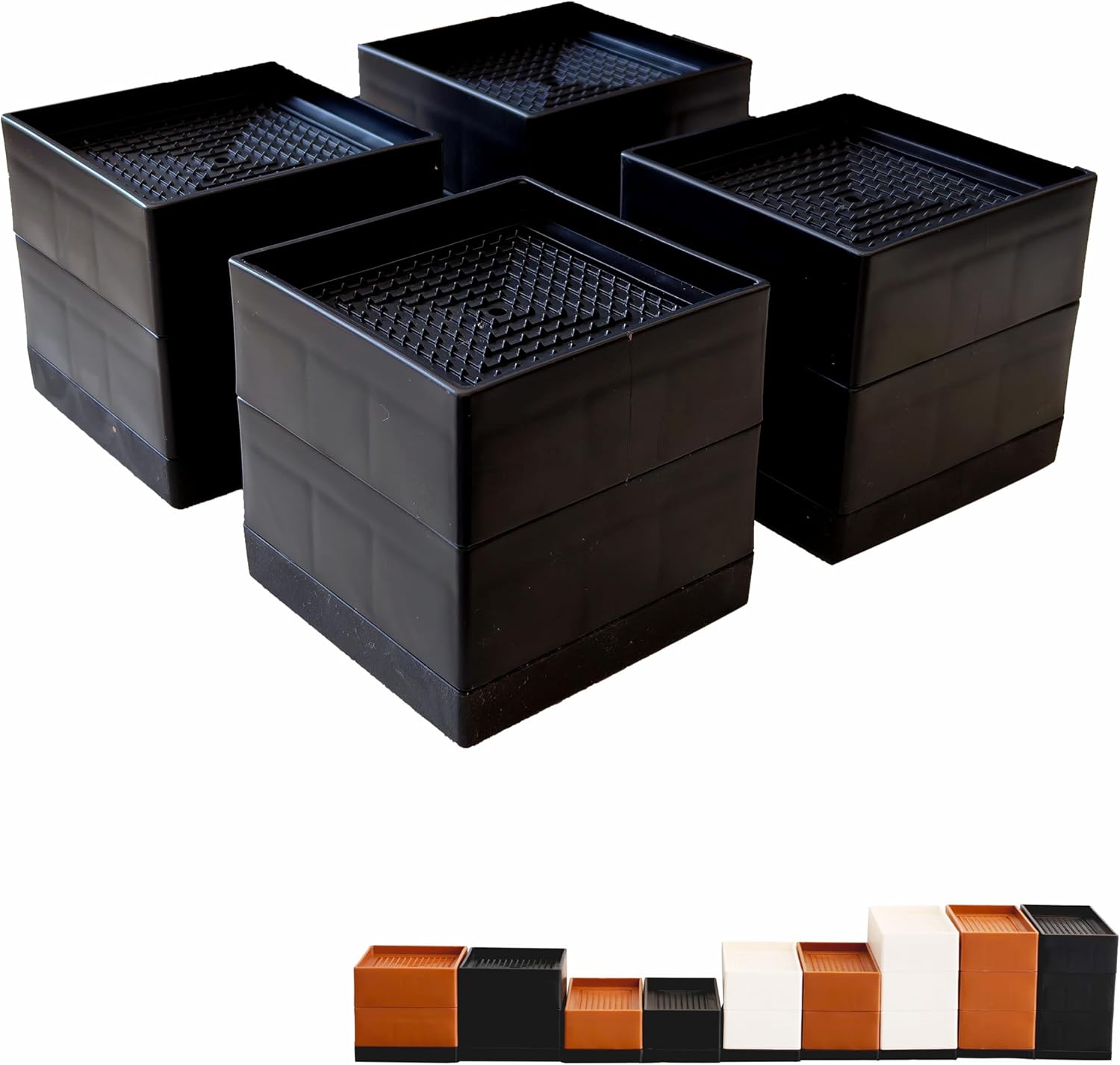 Bed Risers 2.95 Inch Heavy Duty Furniture Risers for Desk Table Sofa Couch Lifts to 1.57 or 2.95 Inch Adjustable Risers Blocks Support Up to 1,300 Lbs (4 Pack-Black) -Square