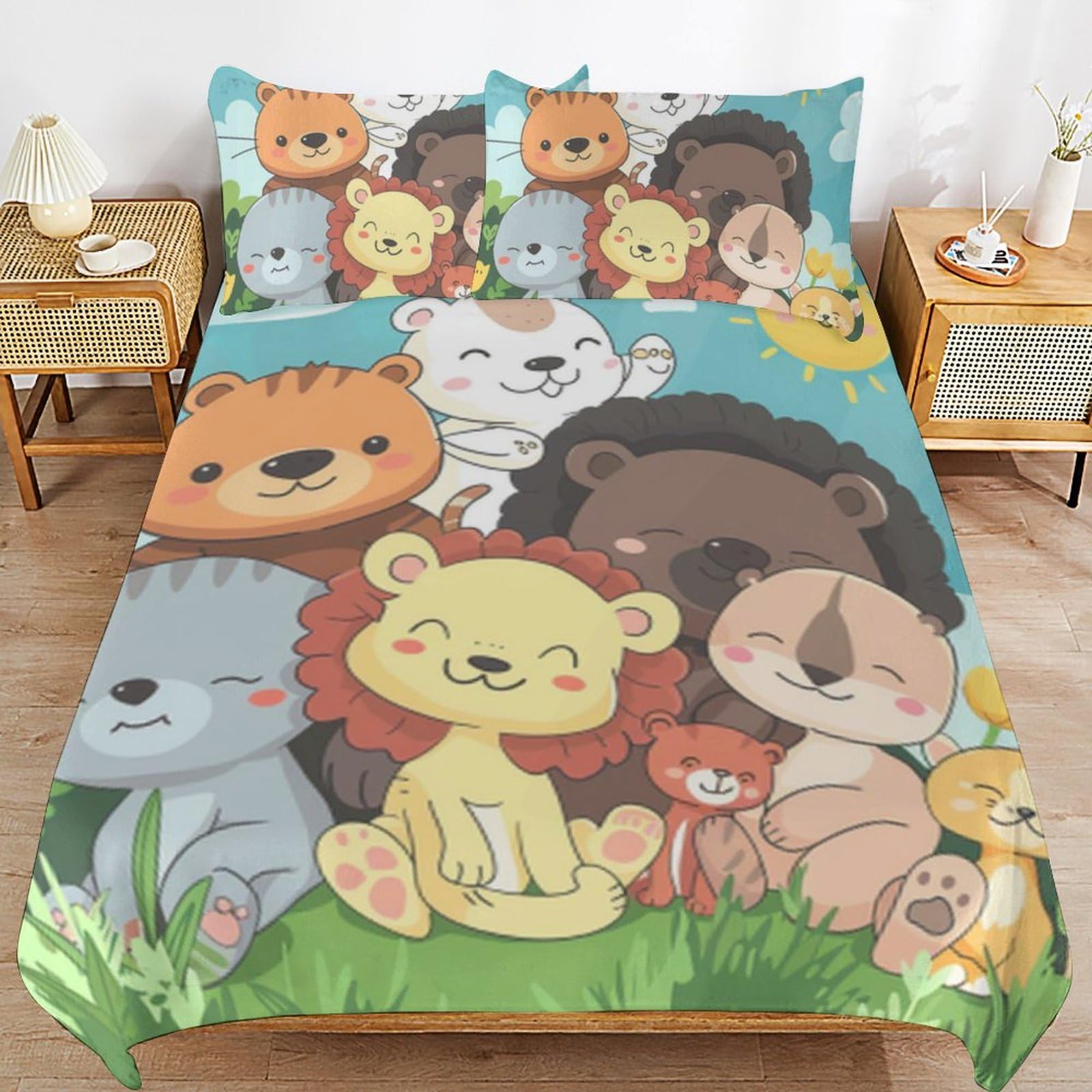 Funda nórdica y ropa de cama de microfibra de león con dos almohadas