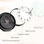 WISKALON 8 inch Horloge murale,Élégante horloge murale à cadre noir,Classique horloge murale numérique avec verre,Batterie Opérate horloge murale ronde, facile à lire Accueil/Bureau/école Horloge murale blanche