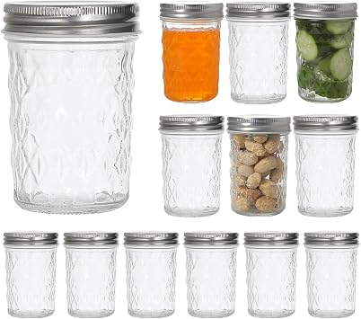 Hniuyun 12 Pack 8 oz 240ml Mason Jars with Regular Lids   Clear Glass Canning Jars for Pickling, Jam, Fermenting, Overnight Oats & Party Favors | Food Storage Containers