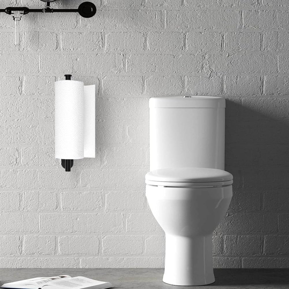Portarrollos de papel higiénico adhesivo de acero inoxidable – Toallero de cocina montado en la pared y dispensador de servilletas negro – Organizador de pañuelos que ahorra espacio para baño y cocina
