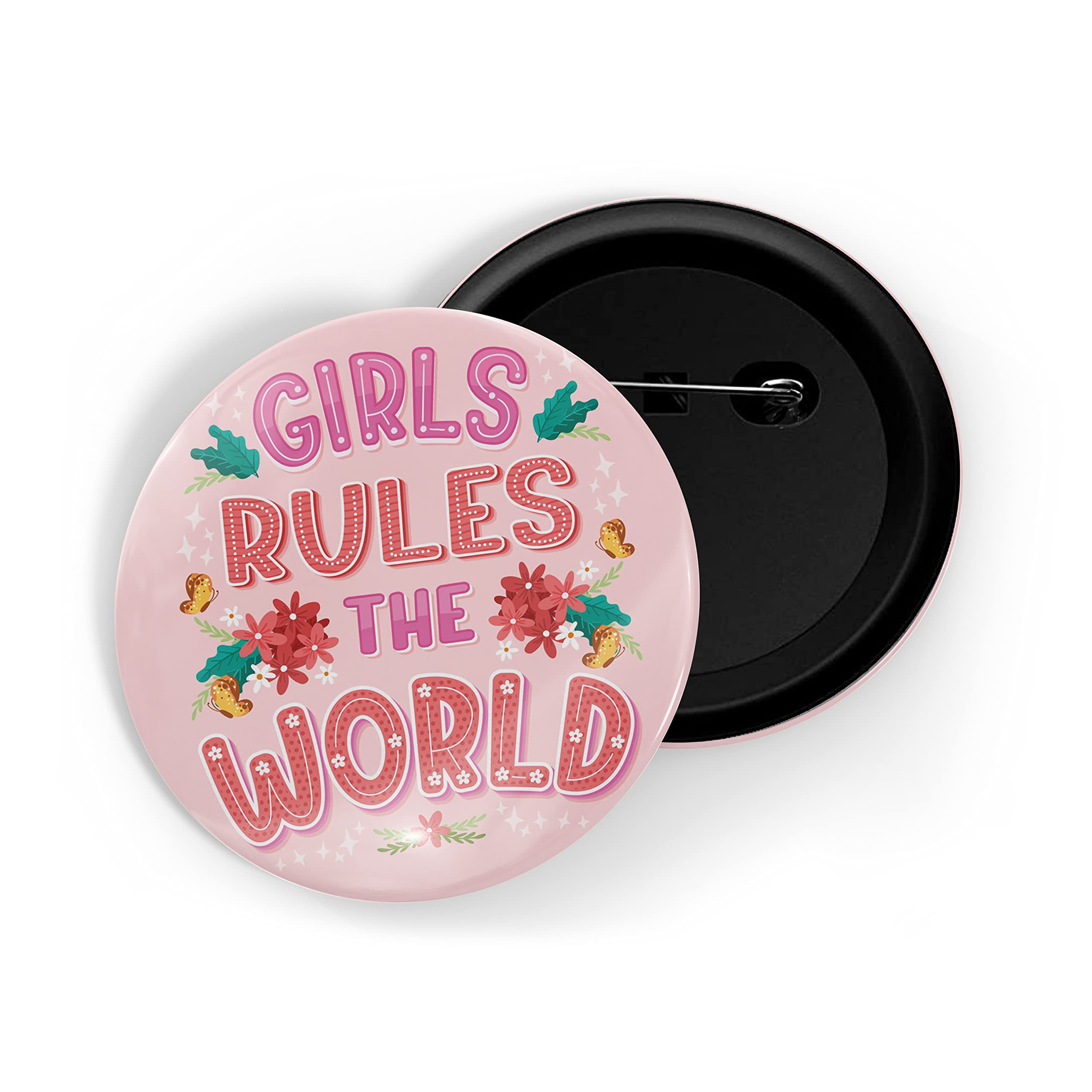 Pin Badges Multicolor Girl Power Glossy Finish Design Pack of 1 (58mm)