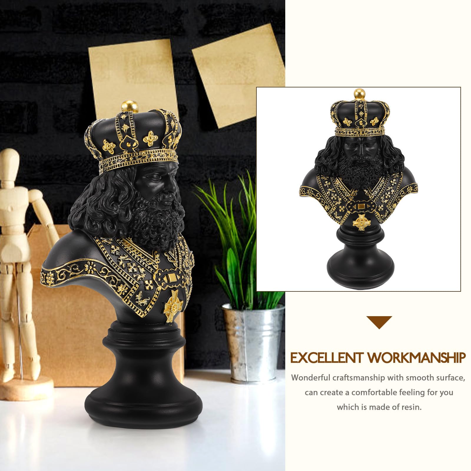 Scultura Decorativa da Tavolo a Forma di Re degli Scacchi in Resina Nera, Decorazione Elegante per Ufficio e Casa, Statua Artistica per Arredamento e Regalo Inaugurazione