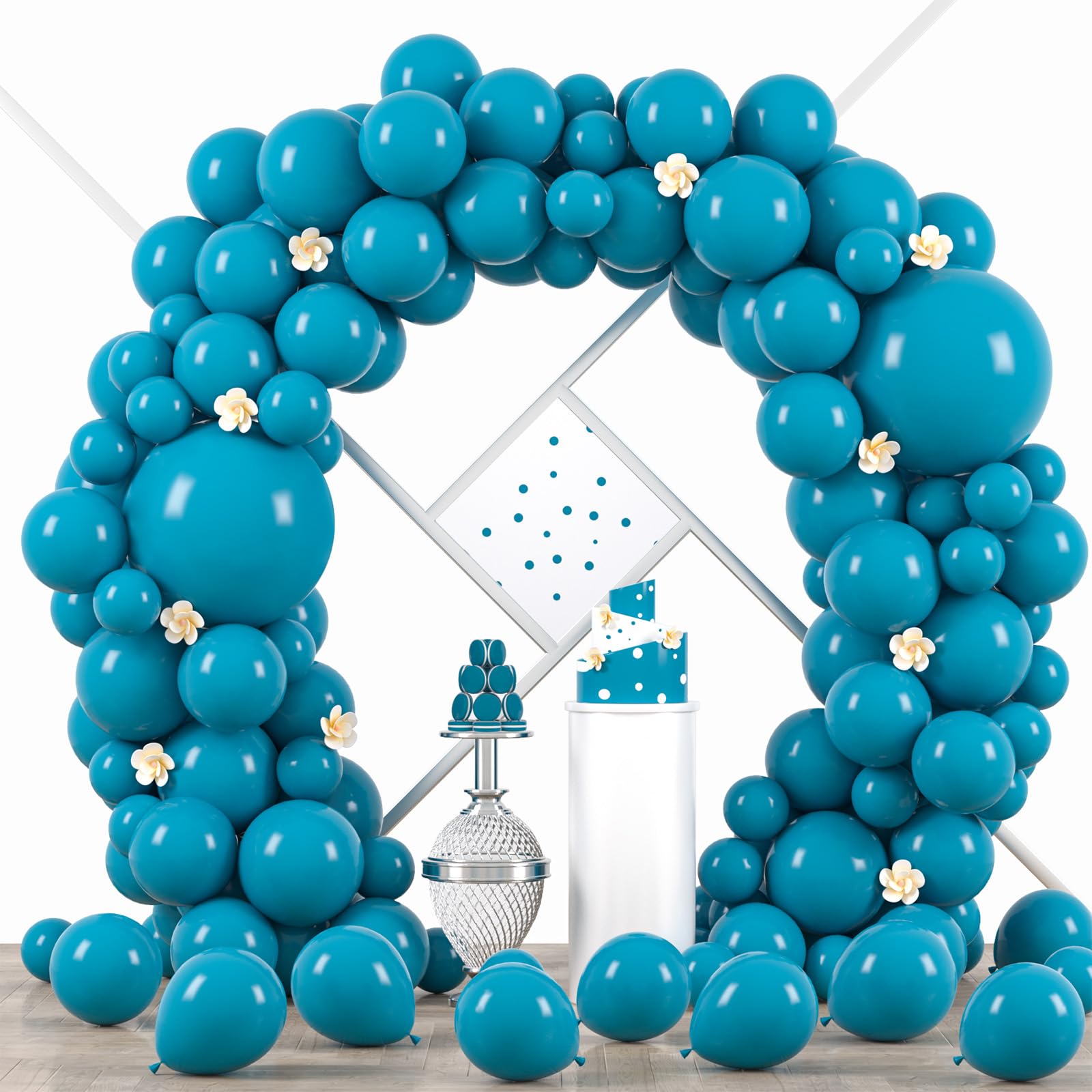 Voircoloria 90pcs Peacock Blue Balloons Garland Arch Kit, 18 12 10 5 Inch