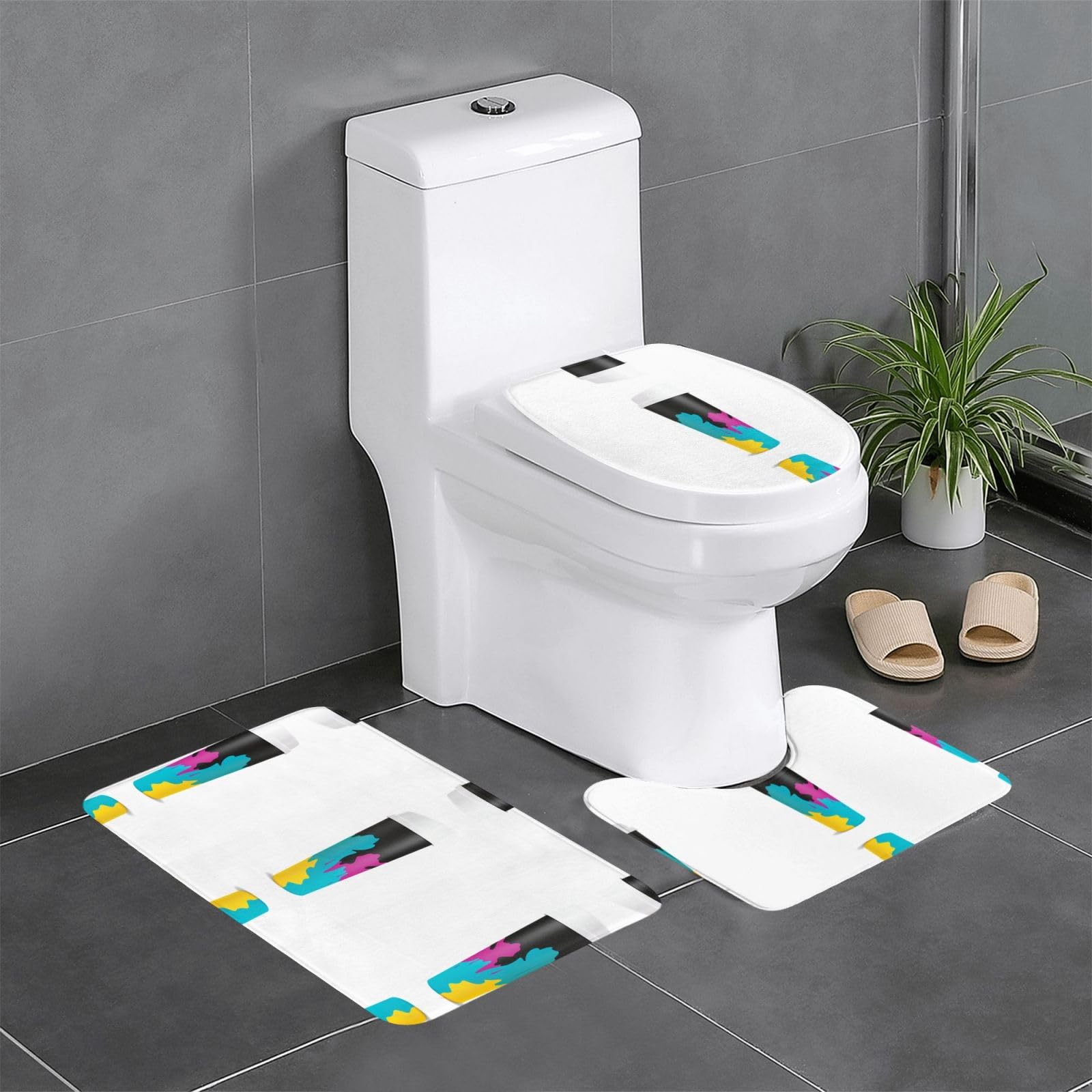 Tapis de bain antidérapant WHJDPP graffiti | Ensemble 3 pièces élégant pour salle d'eau