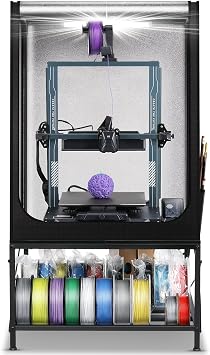 3D Printer Table with Enclosure - Heavy Duty 3D Printing Workstation with 2-Tier Filament Storage Rack, Waterproof & Constant Temperature Cover with LED Light Fits Most FDM Printers