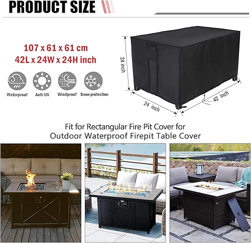 Miniatura 3 de Youlvy Cubierta rectangular para hoguera de 42 pulgadas, cubierta de mesa para fogata de gas propano, impermeable, para exteriores, 42 x 24 x 24