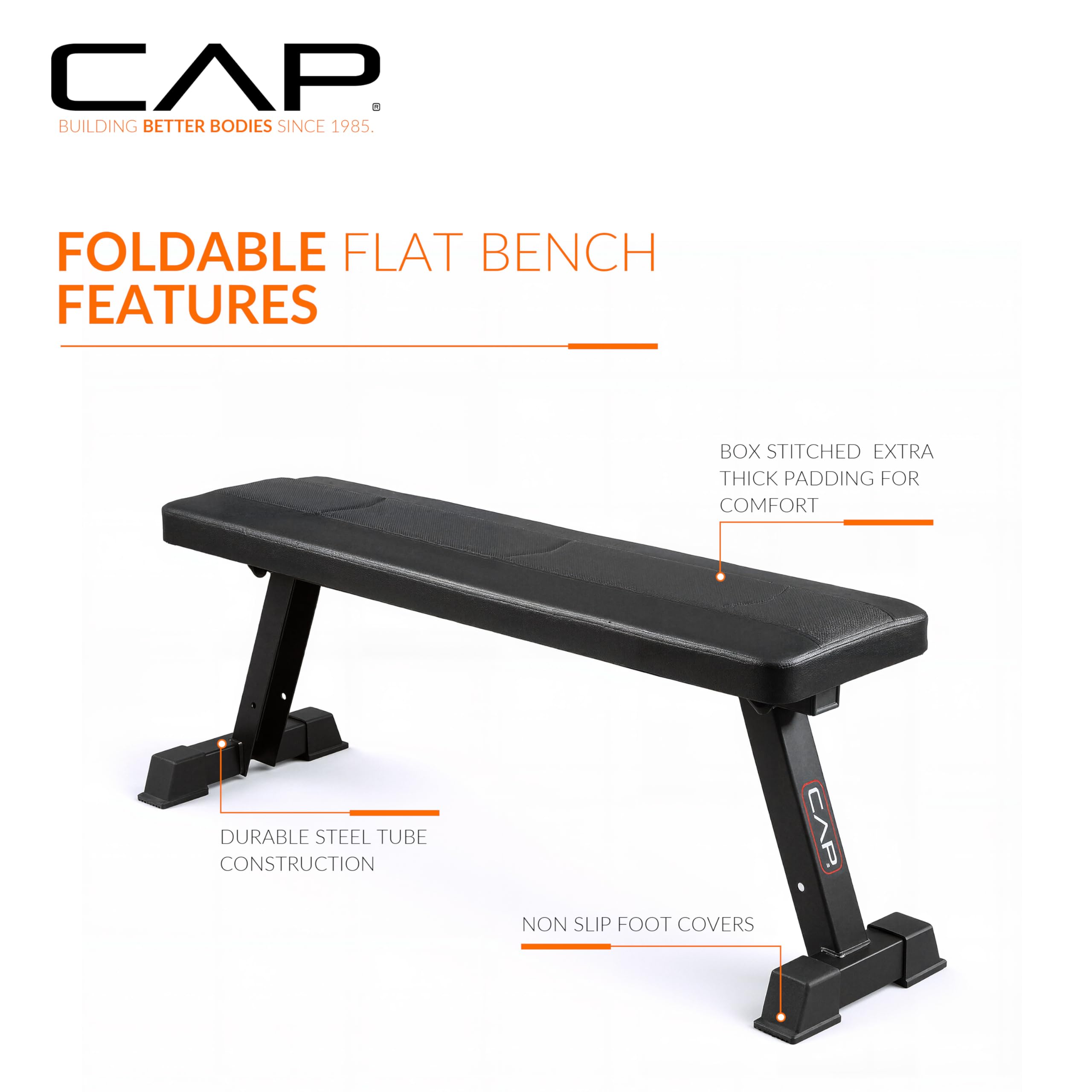 Foldable Flat Weight Bench | Folding Workout Bench with Steel Frame, Thick Box-Stitched Padding & 600 LB Capacity | Compact Home Gym Strength Training Bench