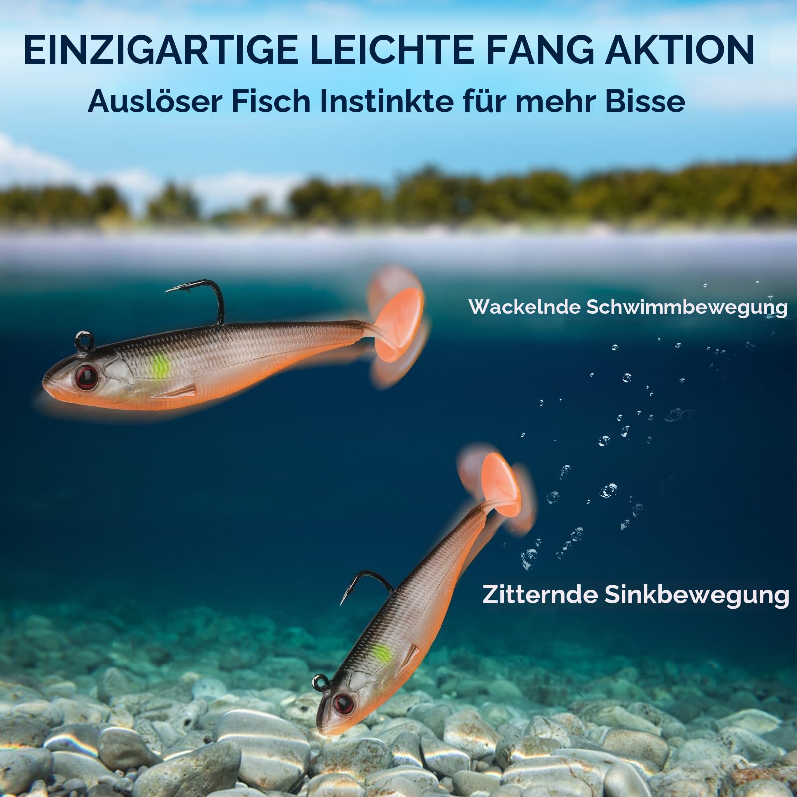 TRUSCEND Easy Catch Shadtale mit BKK-Haken, Besondere Vibrierende Schwimm- & zitternde Jigging-Aktion für mehr Bisse, tolle weiche Köder für Barsch, Forelle, Hecht, Zander, EIN Familienmuss - 3