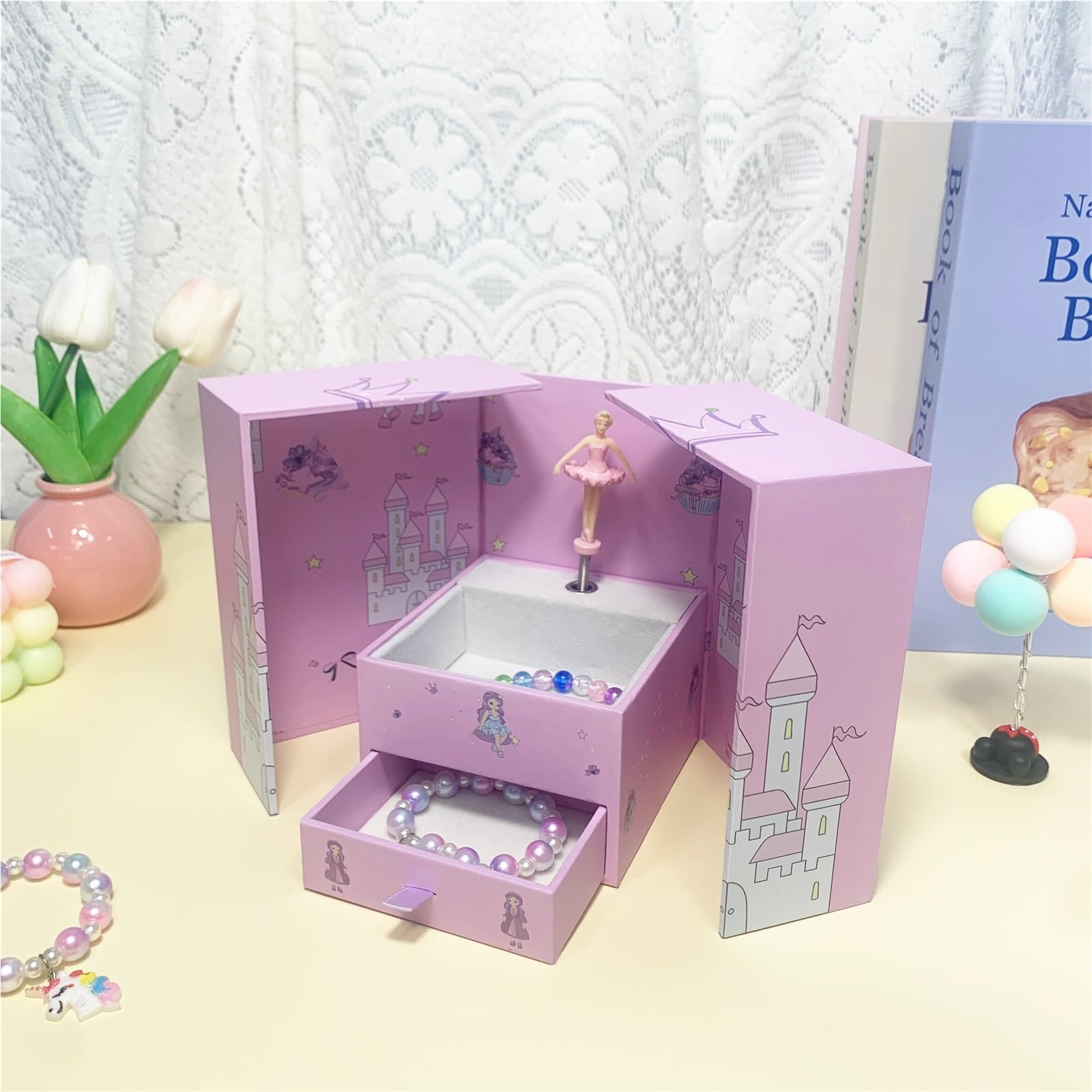 Generisch Caja de música magnética para puerta, con cerradura, bailarina giratoria, organizador de almacenamiento de manivela de 18 tonos, el regalo perfecto para niñas
