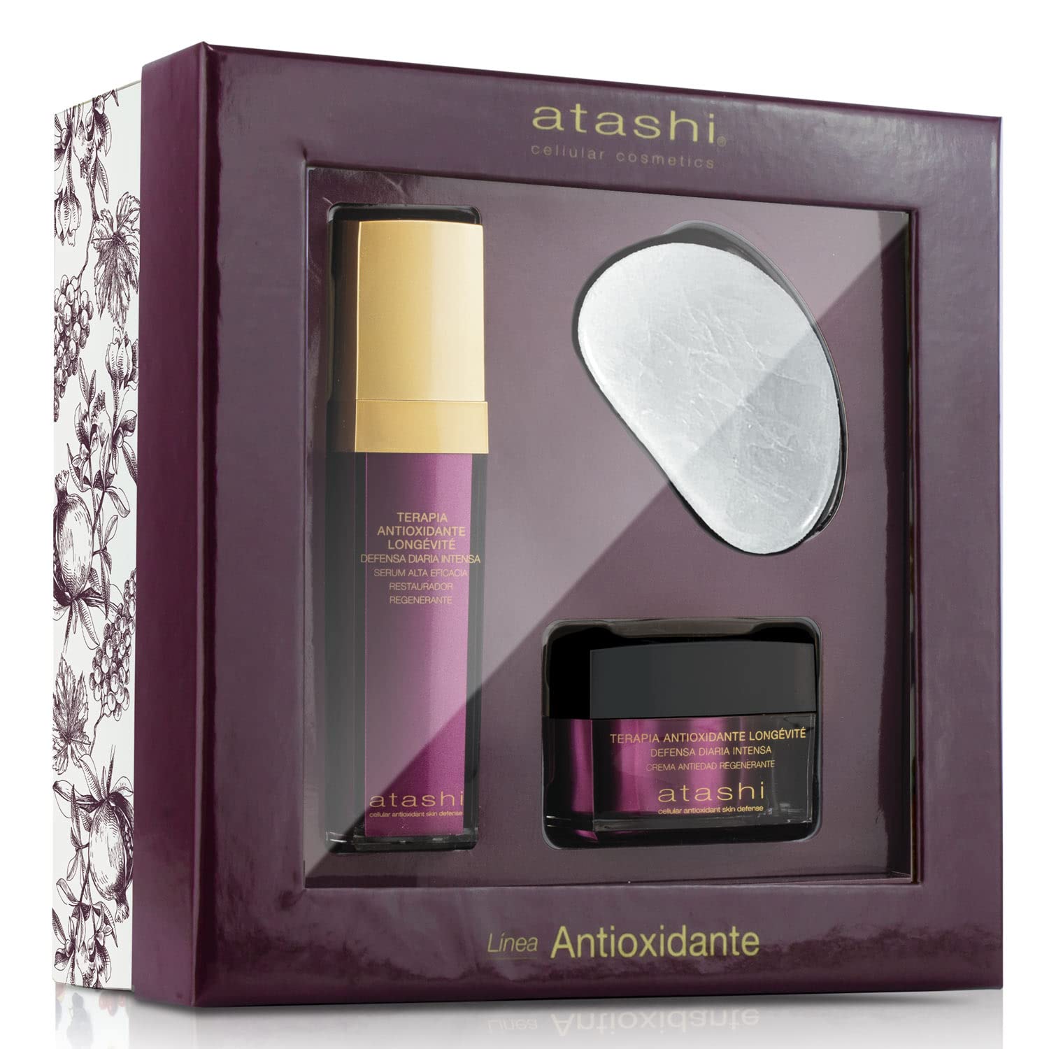 Atashi | Set di Bellezza Ritual Antiossidante Rigenerativo | 50 ml + 50 ml | Siero Restauratore Rigenerante + Crema Anti-età Rigenerante + Pietra di Giada | Vitamine C, E e CoQ10