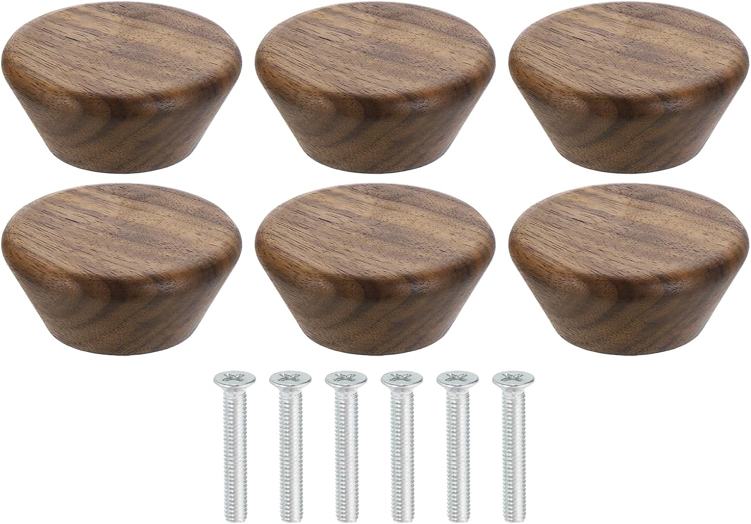 uxcell 6Pcs Round Wood Drawer Knob, 1 3/4" Diameter Flat Head Dresser Knobs Wooden Knobs with Screws for Furniture Drawer Dresser Wardrobe Cupboard, Walnut
