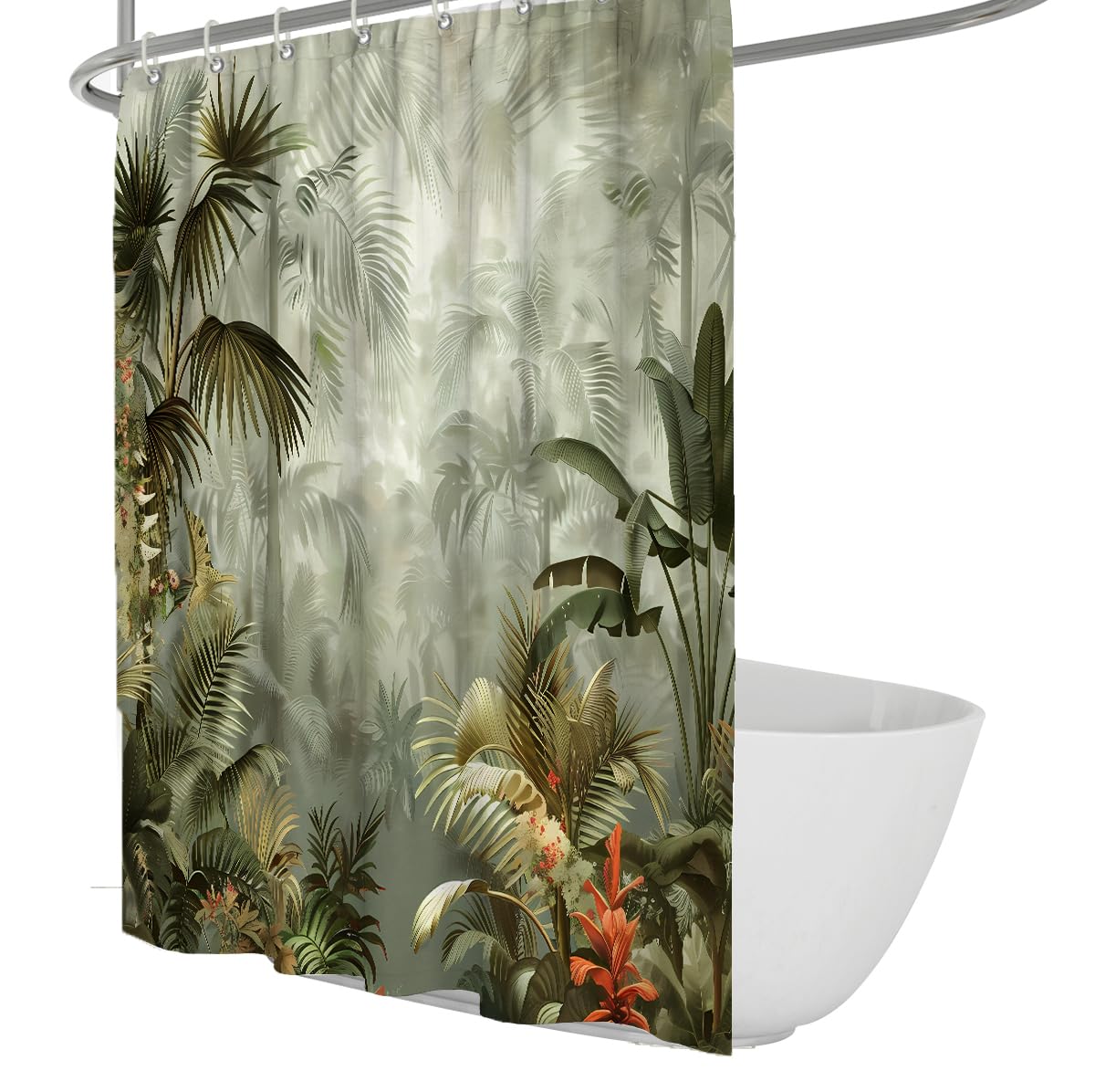 Rideau de Douche Jungle forêt Tropicale Feuilles Palmier 200 x 220 cm