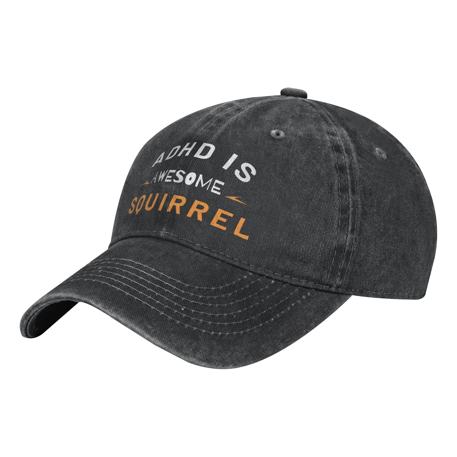 ATOurDealss ADHD is Awesome Squirrel Baseball Cap Cotton Adjustable Washable Dad Cap Cowboy Golf Hats Black