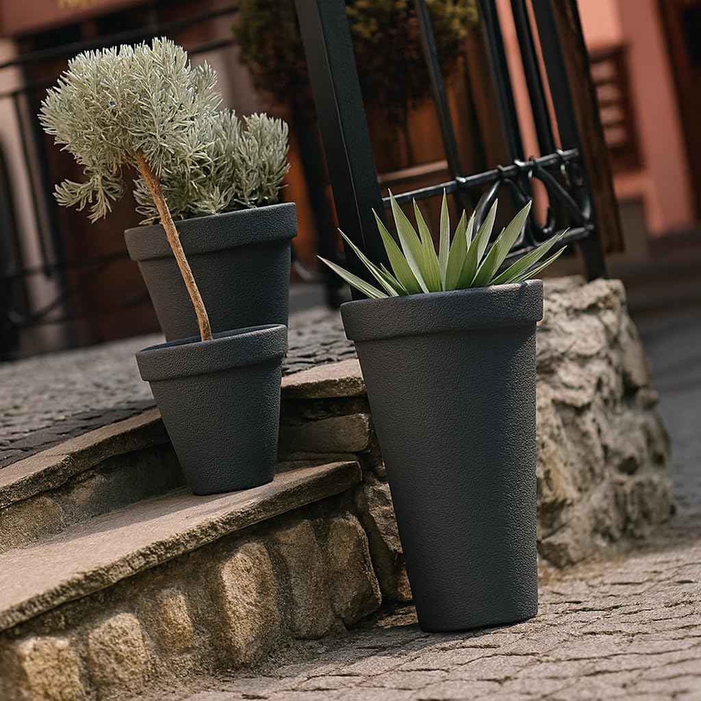Unbekannt Pflanztopf Blumentopf Pflanzkübel Blumenkübel Tower Design Größen & Farben (48+Untersetzer, Terrakotta)