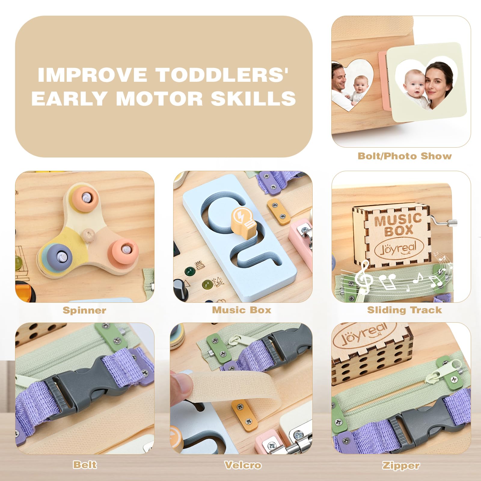 Joyreal Busy Board Juguetes Montessori 1 años, Educativos Sensoriales Avec 19 LED 12 Motricité, Voyage Portables Activity Board 2 3 años, Juguetes Regalos pour Garçons Filles