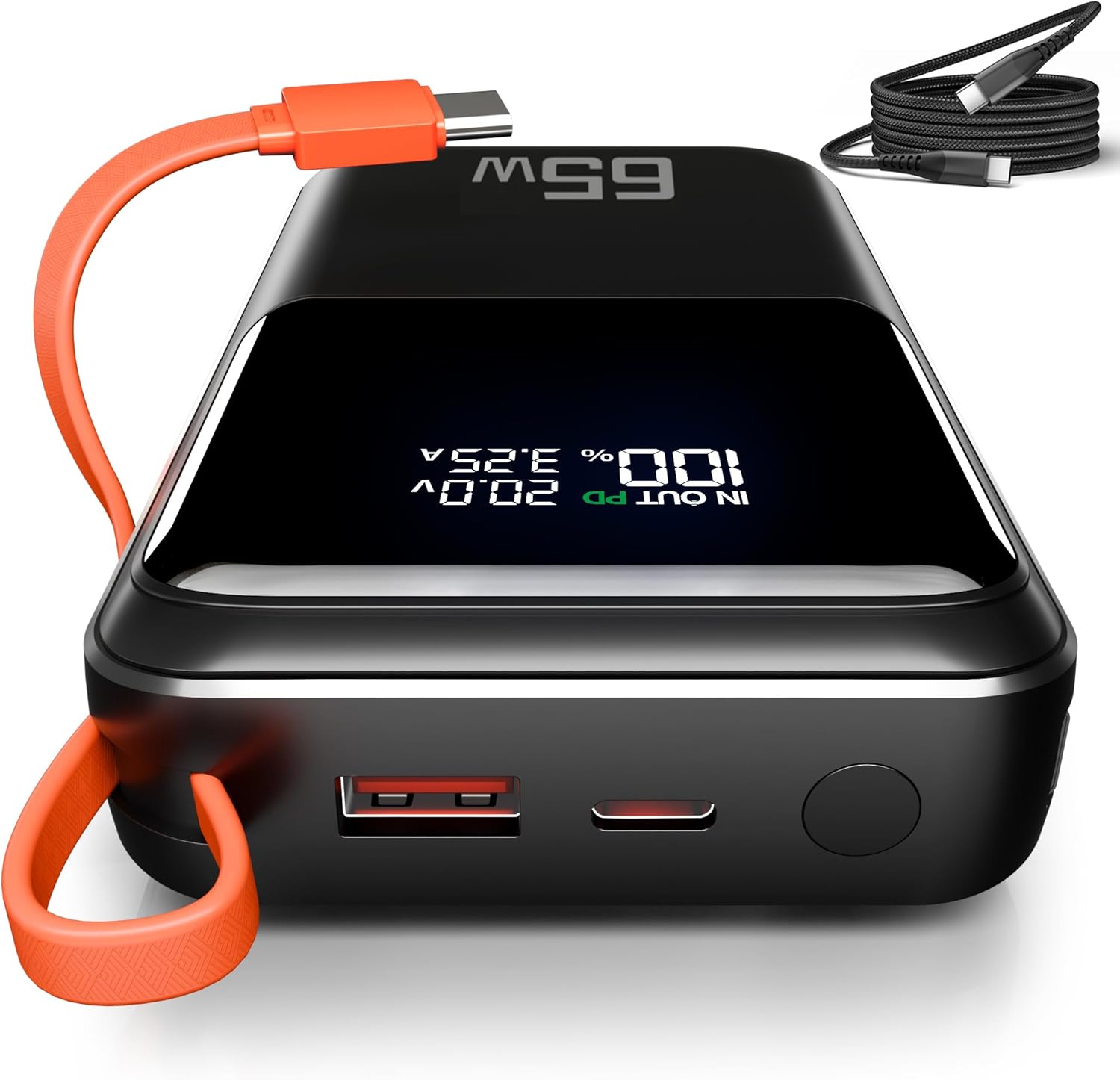 65W Portable Laptop Charger - 27,000mAh Power Bank with Built-in USB-C Cables, 3-Port 130W Total Fast Charging for MacBook/iPhone/Steam Deck|TSA-Approved Travel Essential Airplane Safe Battery Pack image 8 of 9 B0DP62K84B