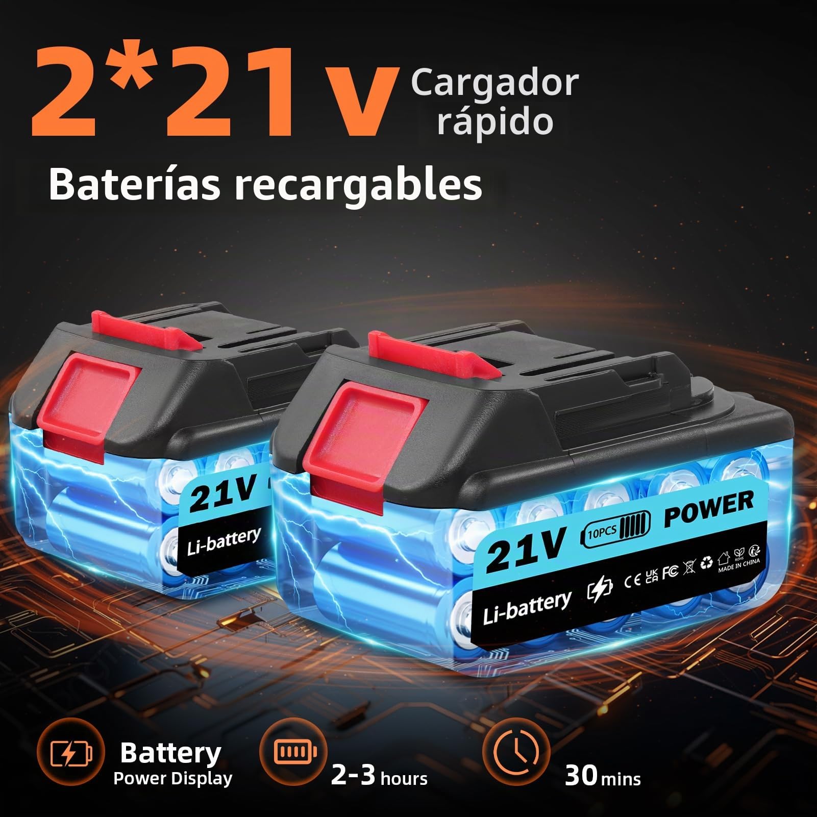 Limpiador de alta presión, 100 bar, 270 L/H, pistola portátil con 2 baterías de 3000 mAh, boquilla ajustable, manguera de 5 m para suelo de coche