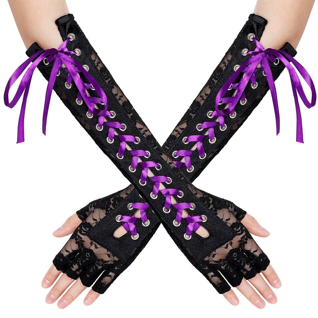 Guantes largos de encaje antideslizantes mangas sin dedos cómodas para disfraz 8