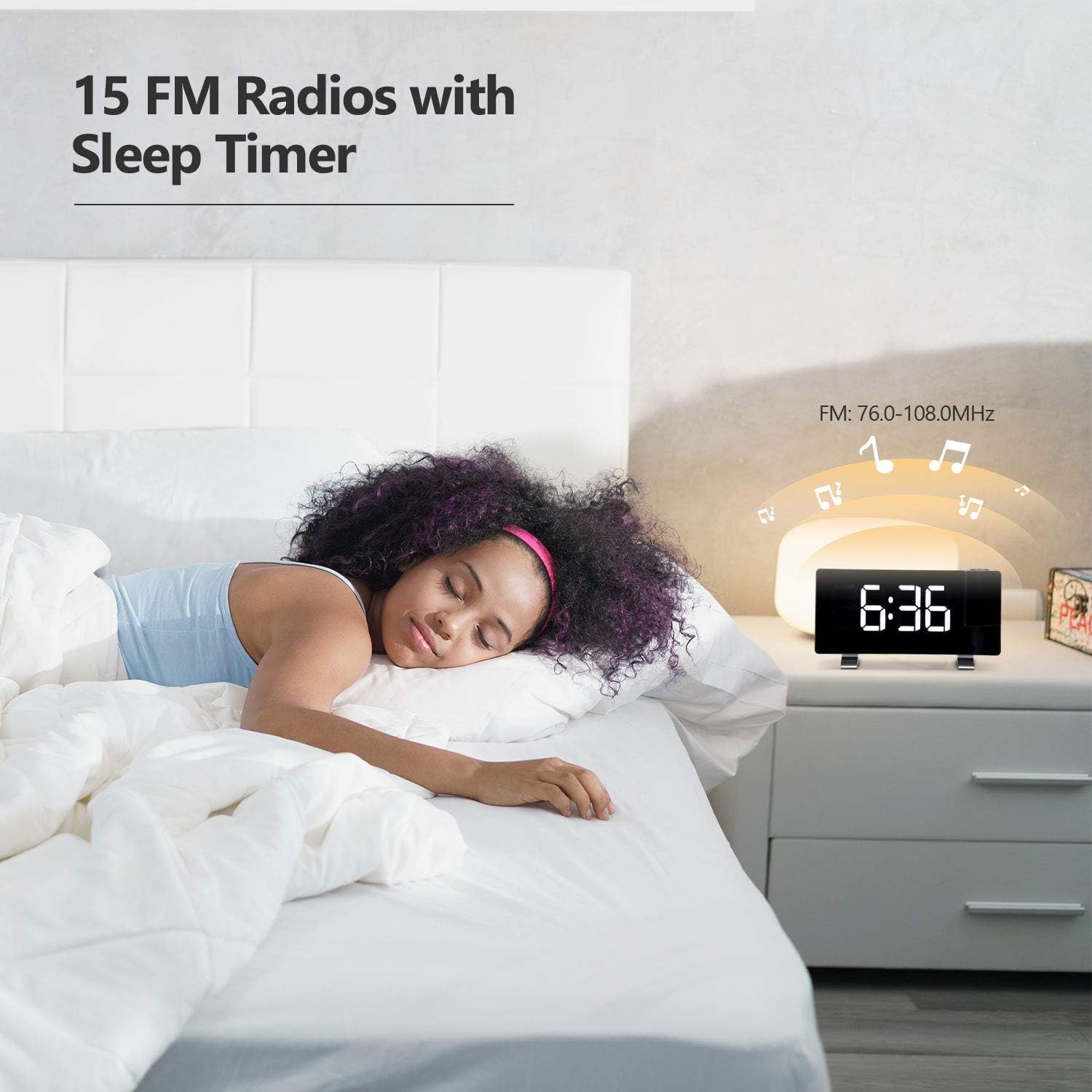 LC.IMEEKE Projection Alarm Clock, 7" LED Curved-Screen Large Digital Display, Adjust Brightness Automatically, 12/24 Hour,Dual Alarm Clock with 2 Alarm Sounds, Projection Clock on Ceiling (White)