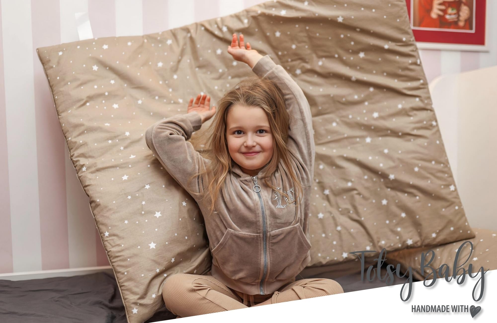 Totsy Baby Trapunta per bambino cotone 90x120 - piumono culla neonato set Imbottitura per piumone 90 x 120 cm con cuscino 40 x 60 cm per ragazzi e ragazze Oeko-Tex Beige con stelle bianche
