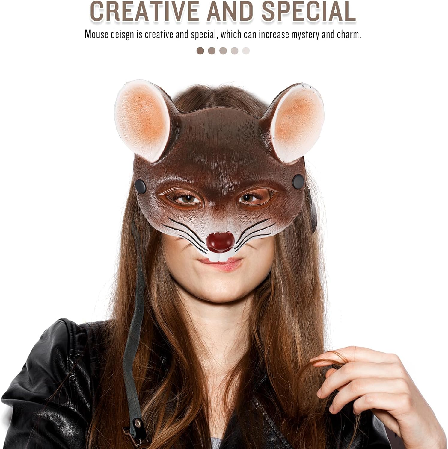 jojofuny Rat Mask: 3D Mouse Mask Half Face Animal Rat Costume for Halloween Carnival Masquerade Party Cosplay Props - Brown - Image 6