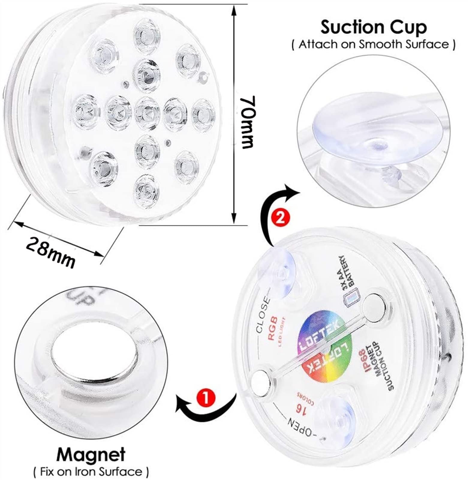 Światła stawu Wodoodporne światła wanny z hydromasażem, 13 LED RGB Podwodne światła basenowe z magnesem, 16 kolorów zanurzalnych DOPROWADZIŁO Światła z RF Odległość do basenu, stawu, akwarium, akwariu
