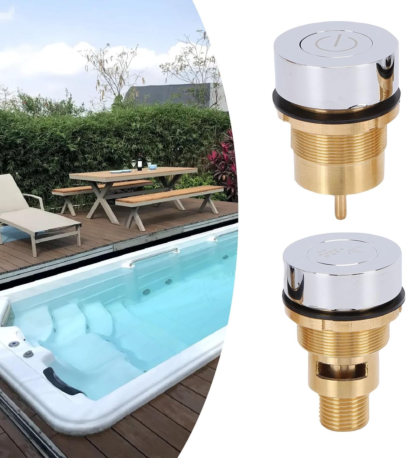 Asixxsix Copper Push Air Switch Button, Pneumatic Control Design, Rustproof Copper Construction with Unique Metallic Finish, for Spa Bathtub Systems and Garbage Disposal